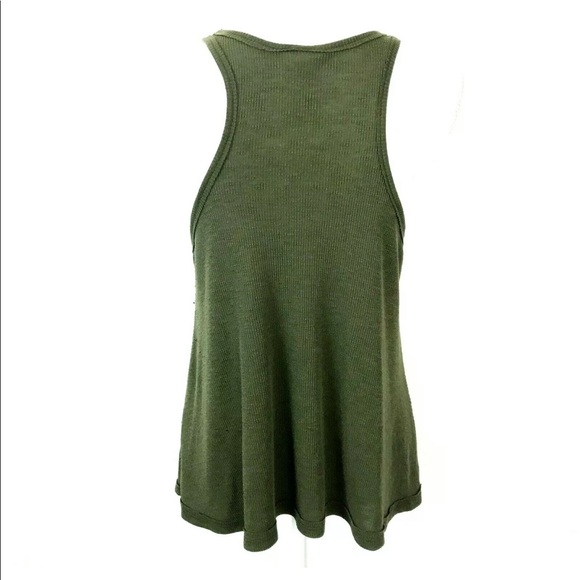 🔴Free People Green Ribbed Tank Top Racer Back S - Picture 4 of 7